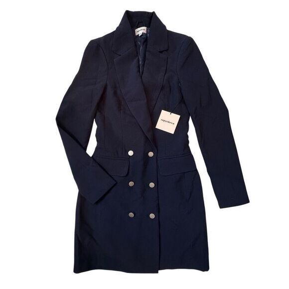 Superdown Madeline Blazer Dress Navy Suiting Mini Double Breasted XXS - Picture 3 of 15